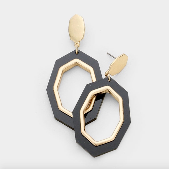 Ornamental Stone Jewelry - Kimora Celluloid Metal Octagon Hoop Dangle Earring
